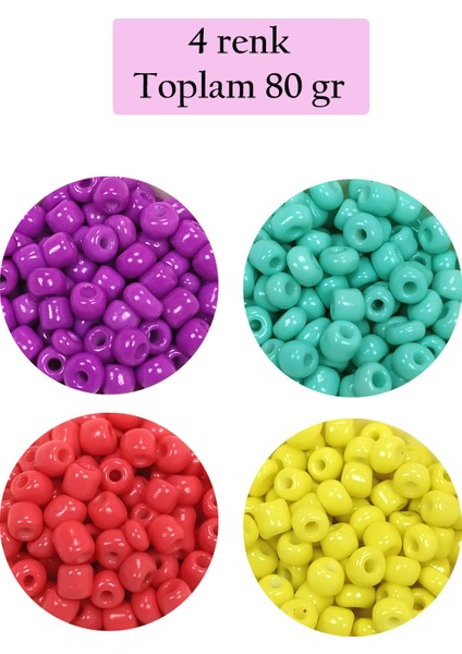 Dökme Cam Kum Boncuk Büyük Boy (6/0) 4 mm - 4 Renk - Toplam 80 Gram - BNC411