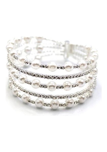 Beş Sıra Incili Su Yolu Bileklik - Gümüş