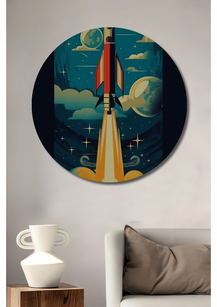 Uzay Roketi Ahşap Mdf Dekoratif Ev/işyeri Duvar Tablo Yuvarlak Ev/işyeri Duvar Tablo