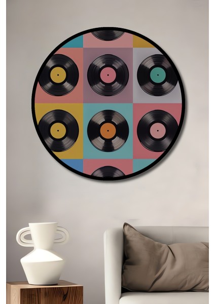 Çerçeve Görünümlü Renkli Plaklar Dekoratif Ahşap Mdf Ev Duvar Tablo Yuvarlak Ev Duvar Tablo