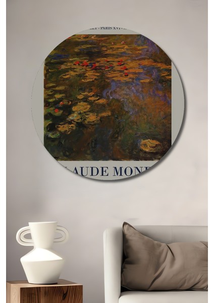 Claude Monet Nilüferler Ahşap Mdf Dekoratif Ev/işyeri Duvar Tablo Yuvarlak Ev/işyeri Duvar Tablo