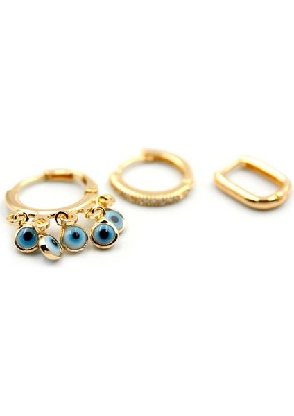 3'lü Nazar Küpe - Altın