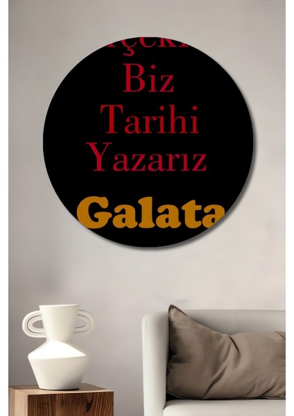 Sarı Kırmızı Takım Tarih Yazıları Ahşap Mdf Dekoratif Ev/işyeri Duvar Tablo Yuvarlak Ev