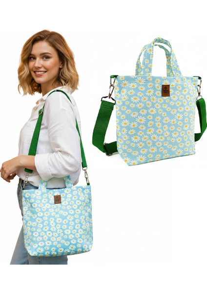 El Yapımı Mavi Papatya El ve Omuz Çantası