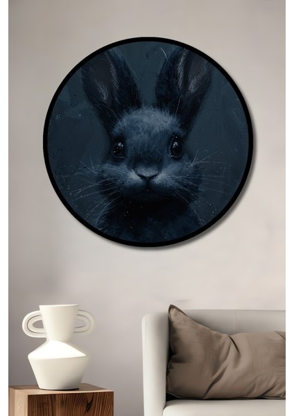 Çerçeve Görünümlü Sevimli Tavşan Ahşap Mdf Dekoratif Ev Duvar Tablo Yuvarlak Ev Duvar Tablo