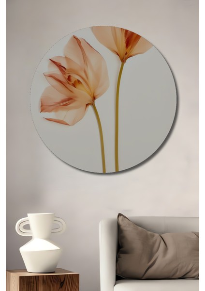 Çiçeklerin Zarafeti Dekoratif Ahşap Mdf Ev/işyeri Duvar Tablo Yuvarlak Ev/işyeri Duvar Tablo