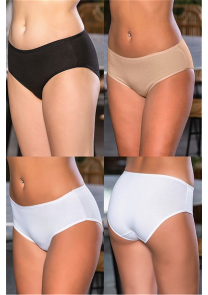 Pamuklu Yüksek Bel Slip Külot (Karışık) Siyah-Beyaz-Ten (MGP2966)