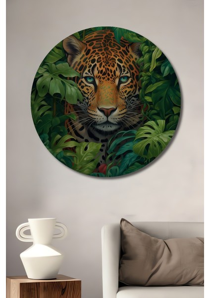 Ormanların Gızemlı Leoparı Dekoratif Ahşap Mdf Ev/işyeri Duvar Tablo Yuvarlak Ev/işyeri Duvar Tablo
