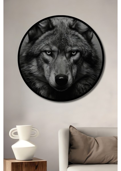 Çerçeve Görünümlü Kurt Başı Dekoratif Ahşap Mdf Işyeri Duvar Tablo Yuvarlak Işyeri Duvar Tablo