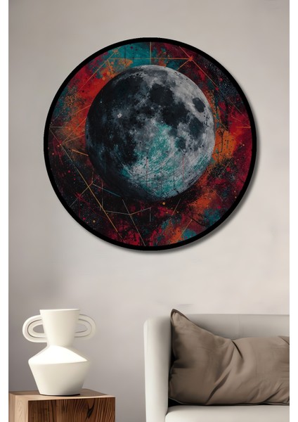 Çerçeve Görünümlü Soyut Ay Geometrisi Dekoratif Ahşap Mdf Ev Duvar Tablo Yuvarlak Ev Duvar Tablo