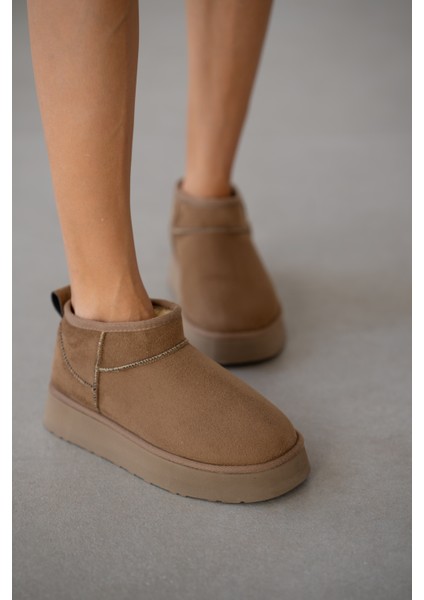 Luniva Içi Kürklü Kalın Taban Kadın Bot- Vizon Süet