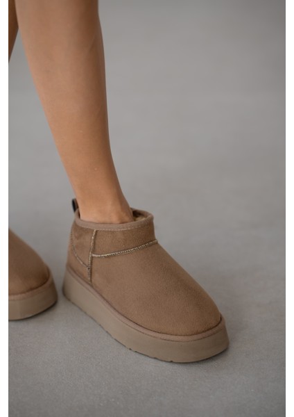 Luniva Içi Kürklü Kalın Taban Kadın Bot- Vizon Süet fırsatları