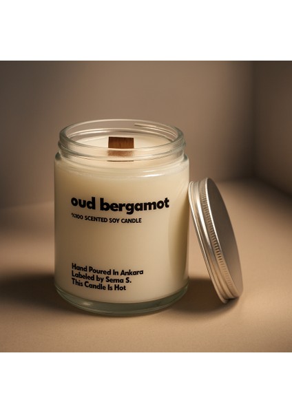 : Oud Bergamot : Cam Kavanozda Kokulu %100 Soya Mum (Bergamot, Oud, Sedir, Sandal)