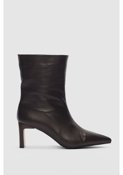 Lowen Hakiki Deri Sivri Burun Kadın Bot- Kahverengi