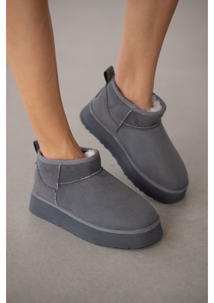 Luniva Içi Kürklü Kalın Taban Kadın Bot- Gri Süet fiyatları