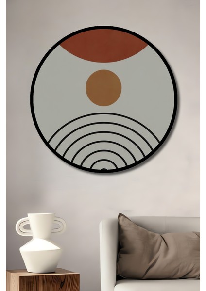 Çerçeve Görünümlü Soyut Geometrik Dekoratif Ahşap Mdf Ev Duvar Tablo Yuvarlak Ev Duvar Tablo