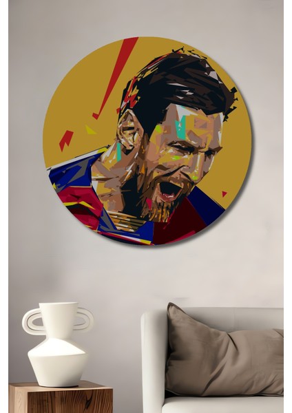 Renkli Messi Portre Dekoratif Ahşap Mdf Ev/işyeri Duvar Tablo Yuvarlak Ev/işyeri Duvar Tablo