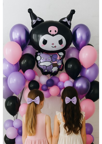 Folyo Balon Kuromi Temalı 80X50 cm Mor-Siyah Tonlarında Doğum Günü Balonu