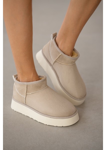 Luniva Içi Kürklü Kalın Taban Kadın Bot- Bej Süet