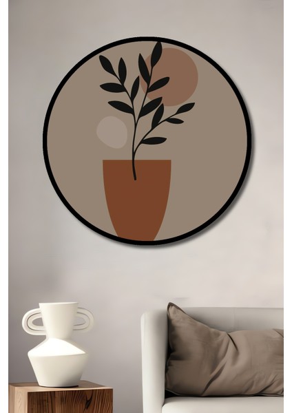 Çerçeve Görünümlü Minimalist Bitki Dekoratif Ahşap Mdf Ev Duvar Tablo Yuvarlak Ev Duvar Tablo