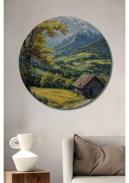 Büyüleyici Dağ Manzarası Dekoratif Ahşap Mdf Ev/işyeri Duvar Tablo Yuvarlak Ev/işyeri Duvar Tablo