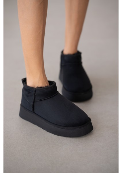 Luniva Içi Kürklü Kalın Taban Kadın Bot- Siyah Süet