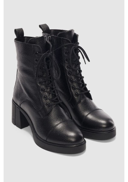 Arlea Hakiki Deri Bağcıklı ve Yandan Fermuarlı Kadın Bot- Siyah fırsatları