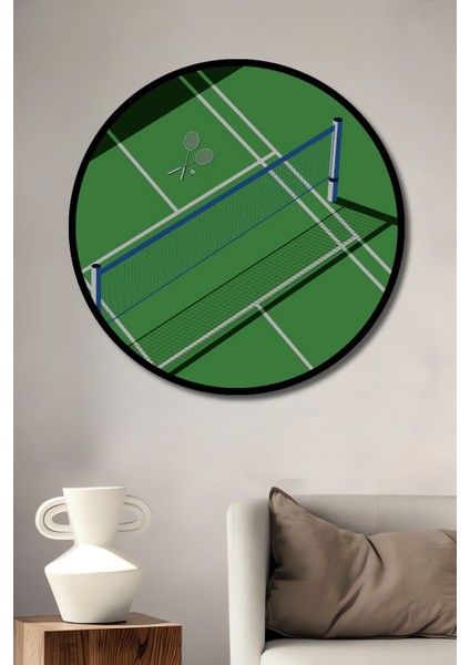 Çerçeve Görünümlü Badminton Kortu Ahşap Mdf Dekoratif Ev Duvar Tablo Yuvarlak Ev Duvar Tablo