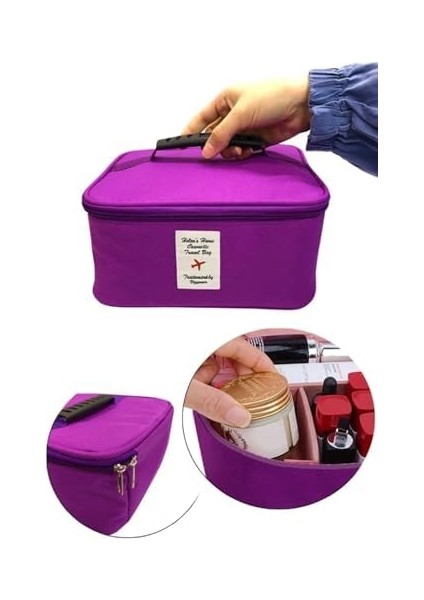 Seyahat Tipi Bölmeli Makyaj Kozmetik Çantası Organizer (Mor)