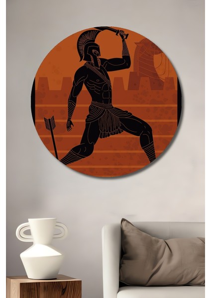 Spartalı Savaşçı Dekoratif Ahşap Mdf Ev/işyeri Duvar Tablo Yuvarlak Ev/işyeri Duvar Tablo
