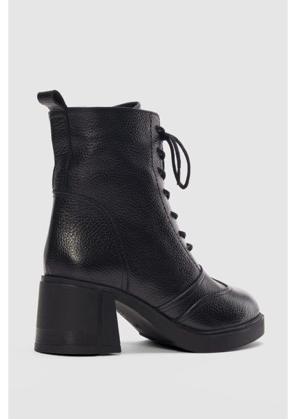 Solenne Hakiki Deri Bağcıklı ve Yandan Fermuarlı Kadın Bot- Siyah fiyatları