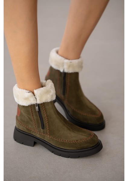 Sorella Hakiki Deri Yanlardan Fermuarlı Kadın Bot- Haki Süet fiyatları