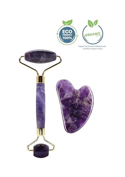 Seay Ametist Face Roller ve Ametist Gua Sha Yüz Masaj Taşı Seti