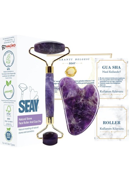 Seay Ametist Face Roller ve Ametist Gua Sha Yüz Masaj Taşı Seti modelleri