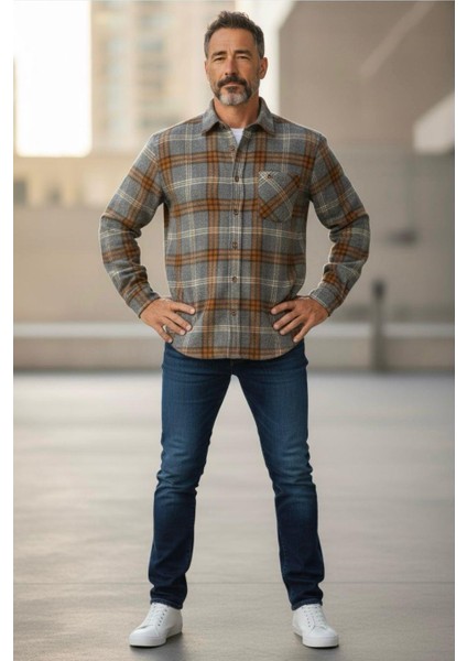 Kışlık Pamuklu Uzun Kollu Cepli Hakiki Oduncu Gömlek (Regular Kalıp)