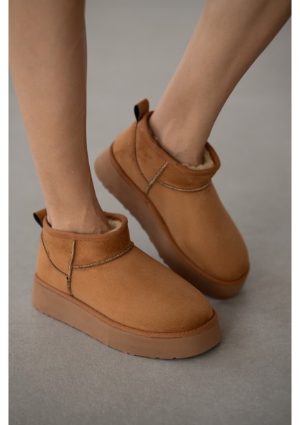 Luniva Içi Kürklü Kalın Taban Kadın Bot- Taba Süet fiyatları