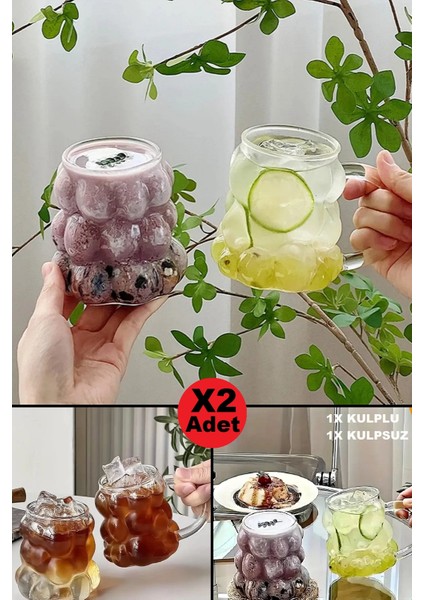 2li Boncuklu Pipetli Cam Bardak Üzüm Tanesi 350 ml. Kulplu Kulpsuz Meşrubat Su Kahve Sunum Bardağı modelleri