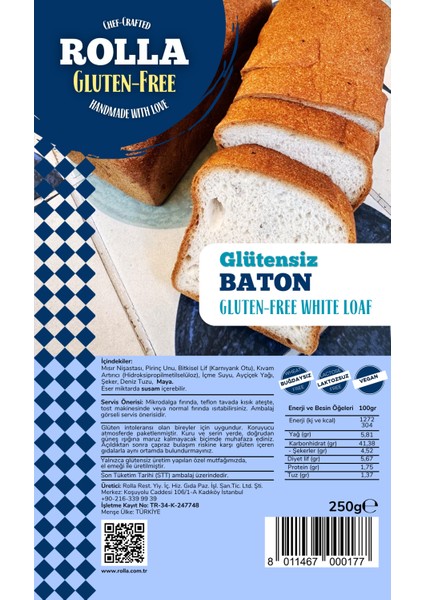 Glütensiz Baton Ekmek ( Laktozsuz, Vegan ) ( 5 x 250GR ) Rolla Gluten Free modelleri