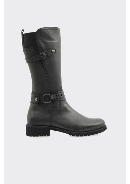 Hakiki Deri Fermuarlı Kadın Kısa Çizme