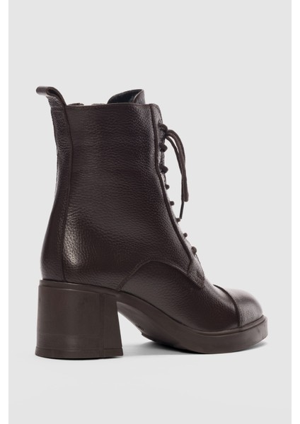 Arlea Hakiki Deri Bağcıklı ve Yandan Fermuarlı Kadın Bot- Kahverengi fiyatları