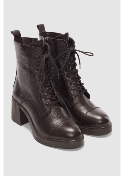 Arlea Hakiki Deri Bağcıklı ve Yandan Fermuarlı Kadın Bot- Kahverengi fırsatları