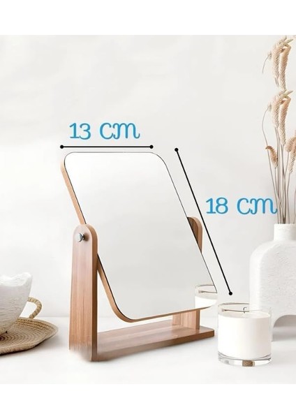 Dönebilir Lüx Ahşap Ayarlanabilir Masa, Makyaj, El Aynası Büyük Boy 18 cm