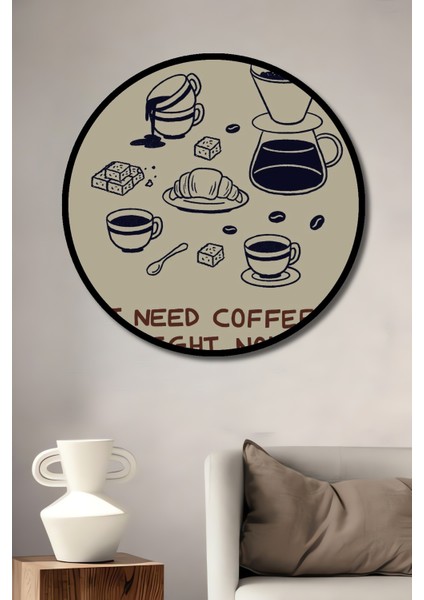 Çerçeve Görünümlü Kahve Aşkına Dekoratif Ahşap Mdf Işyeri Duvar Tablo Yuvarlak Işyeri Duvar Tablo