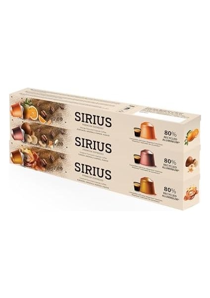 Sirius Premium Aromalı Kapsül Kahve 3'lü Set (Karamel-Fındık-Portakal)