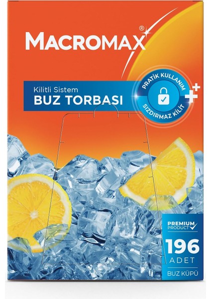Macromax Kilitli Sistem Buz Torbası 196 Adet Buz Küpü, Sızdırmaz Pratik Kullan-At Buz Kalıbı Poşeti fiyatları