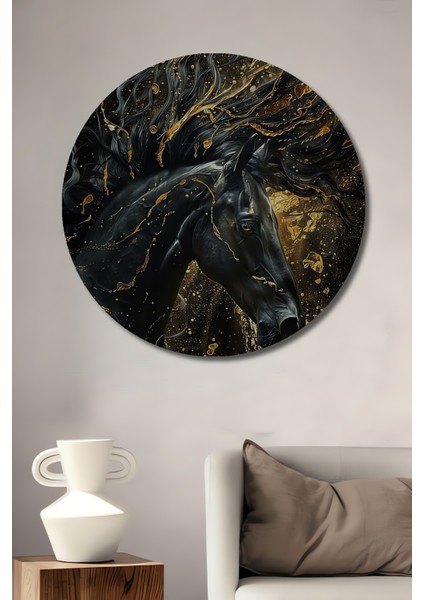 Asil Siyah At Dekoratif Ahşap Mdf Ev/işyeri Duvar Tablo Yuvarlak Ev/işyeri Duvar Tablo