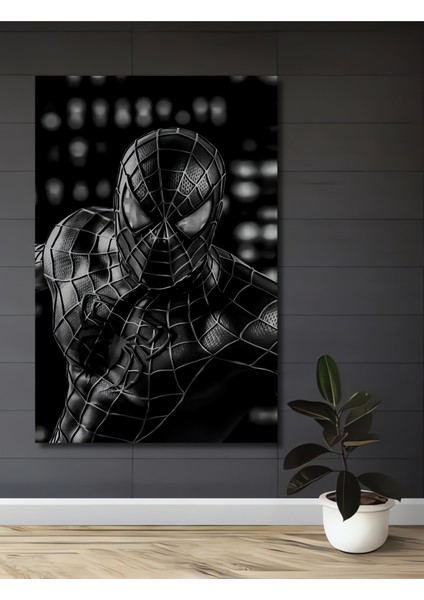 Örümcek Adam Siyah Kostüm Ahşap Mdf Dekoratif Işyeri Duvar Tablo Dikdörtgen Işyeri Duvar Tablo
