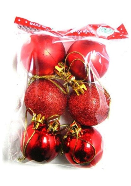 6'lı 6 cm Kırmızı Top Yılbaşı Ağacı Süsü