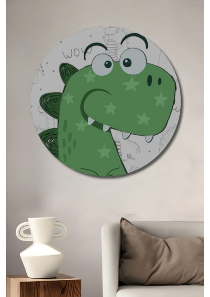 Sevimli Dinozor Dekoratif Ahşap Mdf Ev/işyeri Duvar Tablo Yuvarlak Ev/işyeri Duvar Tablo