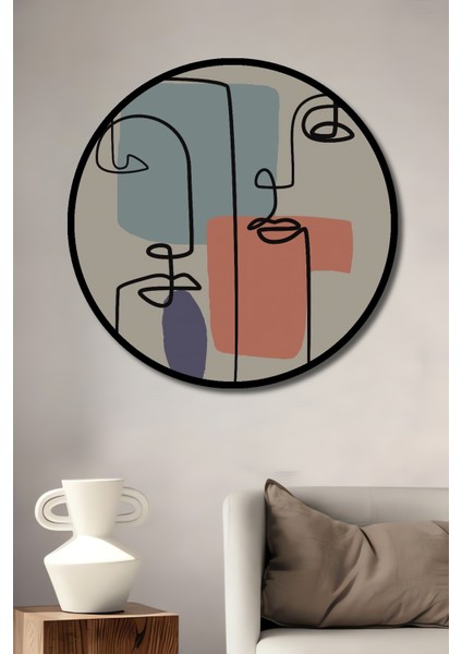 Çerçeve Görünümlü Soyut Sanat Dekoratif Ahşap Mdf Işyeri Duvar Tablo Yuvarlak Işyeri Duvar Tablo